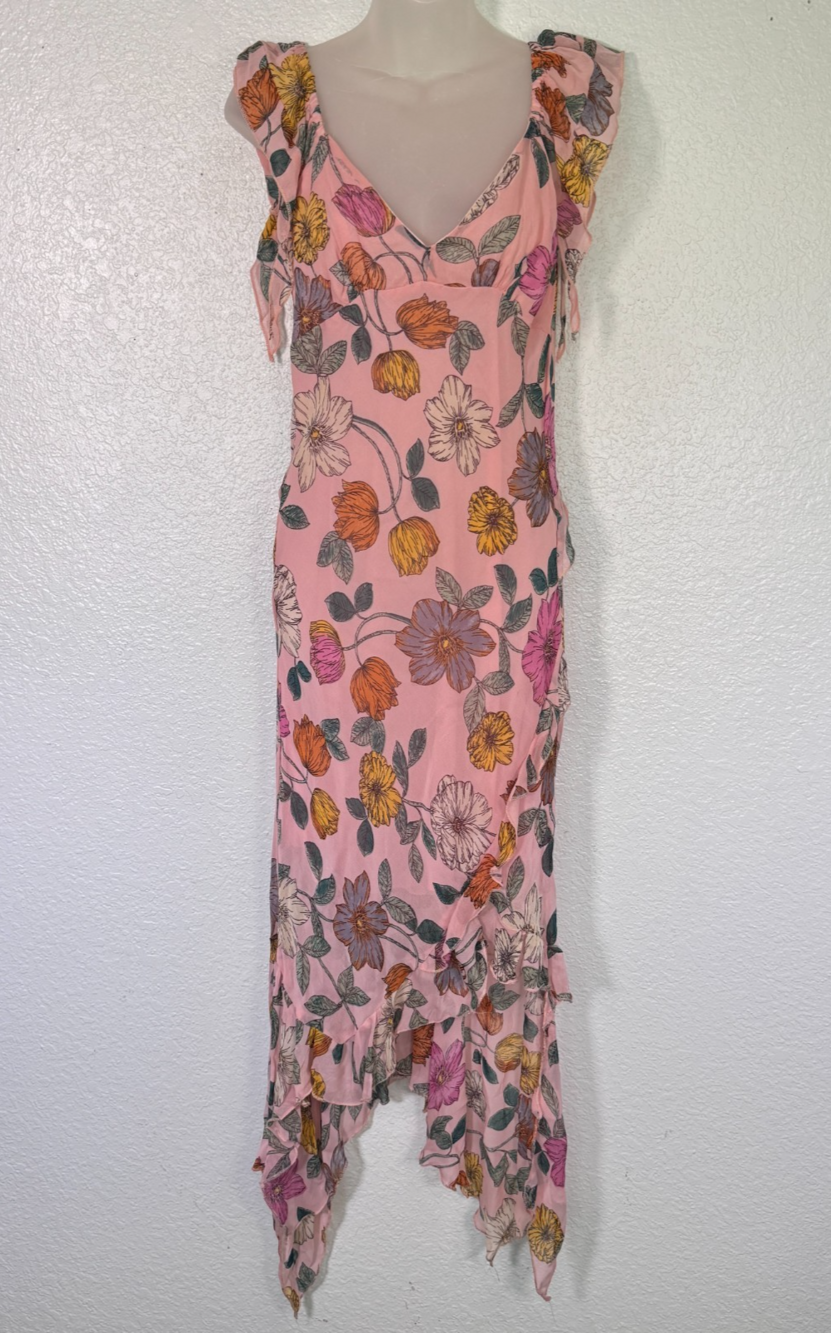Angie Y2K Dress Womens Small Romantic Fairy Floral Hi Low Maxi Boho Vintage